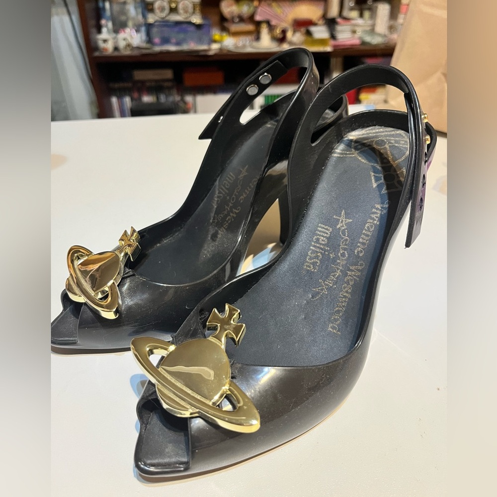 Vivienne Westwood Black Heels with Gold Orb Detail